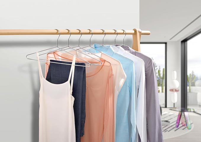 Amber Home 30 Pack Heavy Duty Metal Shirt Coat Hangers, Stainless Steel Clothes Hanger with Polished Chrome, 17 Inch Silver Metal Wire Hanger