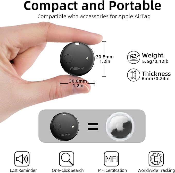 Esky Bluetooth Tracker Tag, Smart Luggage Tracker Compatible with Apple Find My APP (Only for iOS, Not for Android), Key Finder and Item Locator for Luggage, Backpack, Suitcases, Pets, Wallet