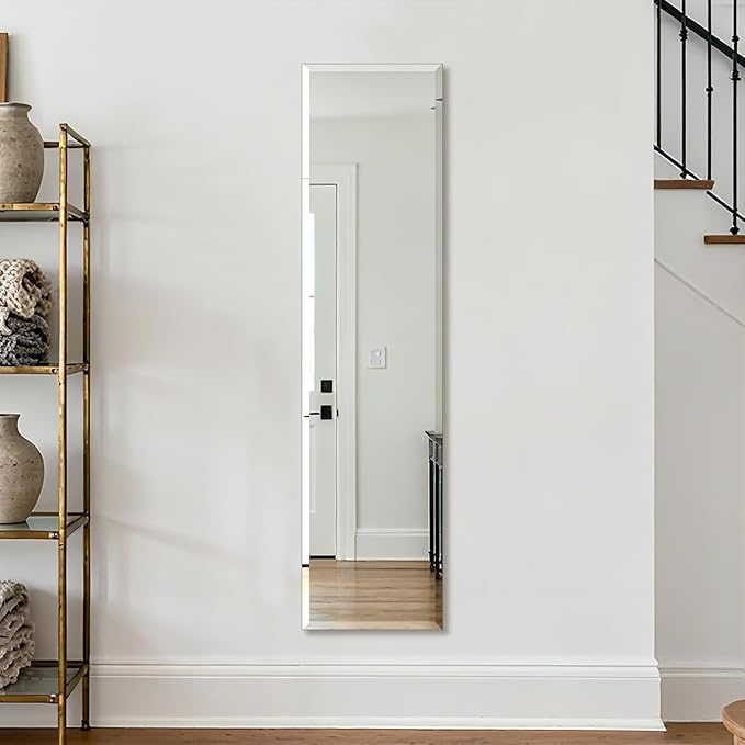 Ruomeng Frameless Full Length Mirror for Wall, 48x12 Inch Bathroom Vanity Mirror Farmhouse, Large Rectangle Mirror with Beveled Edge, Tempered Glass, Hangs Horizontally or Vertically