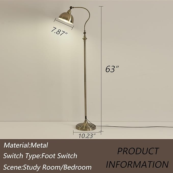 MIXL-Antique Bronze Arched Floor Lamp,Dome Shade Adjustable Standing Lamp,Flexible Behind The Couch Lamp,Vintage Style Floor Light for Study Room Nursery and Bedside
