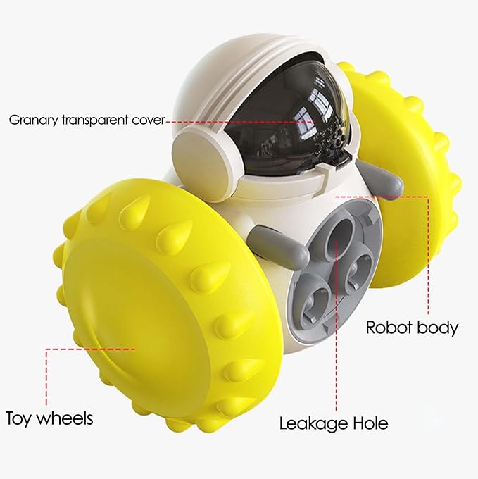 Leaking Treats Ball Pet Feeder Toy, Slow Feeder Dog Toy Interactive Wobble Treat Dispenser Ball for Cats & Small/Medium Dogs Mental Stimulation Puzzle Toy with Self-Balancing Design (Yellow)