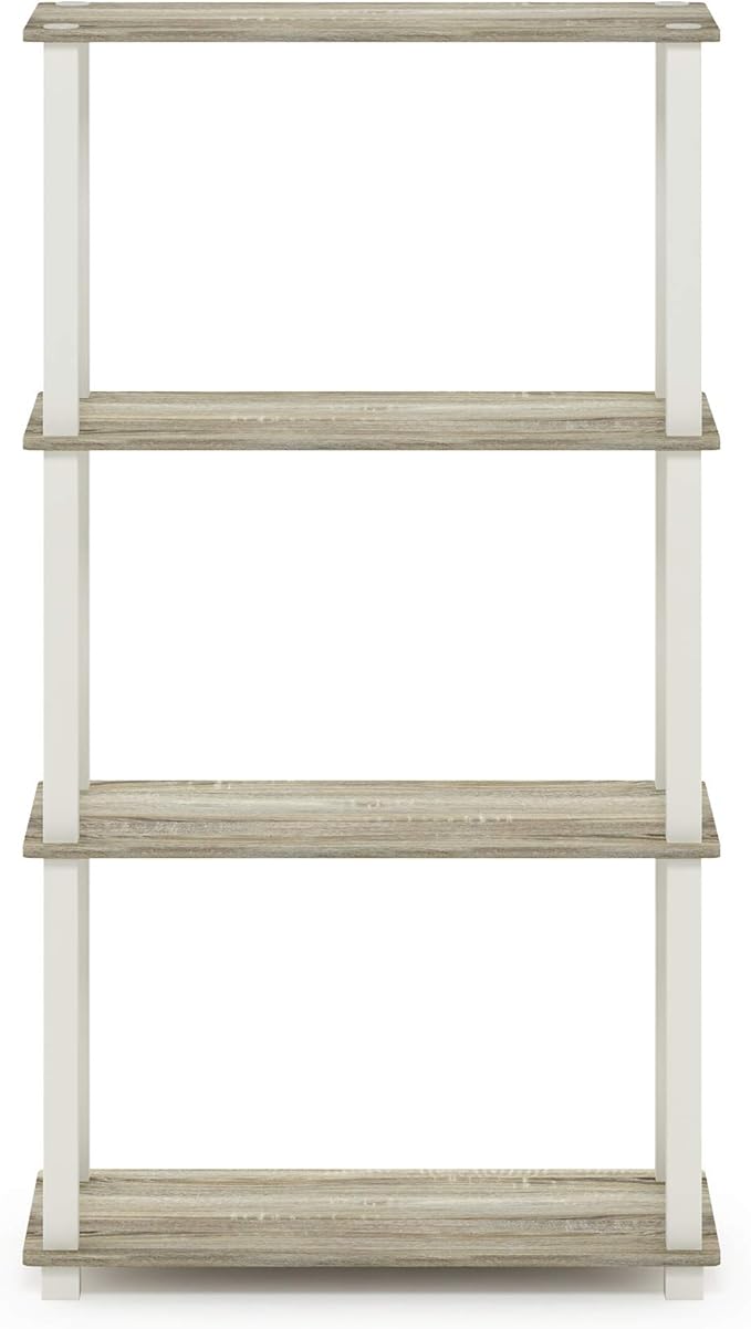 Furinno Turn-N-Tube 4-Tier Multipurpose Shelf Display Rack, Square Tube, Sonoma Oak/White