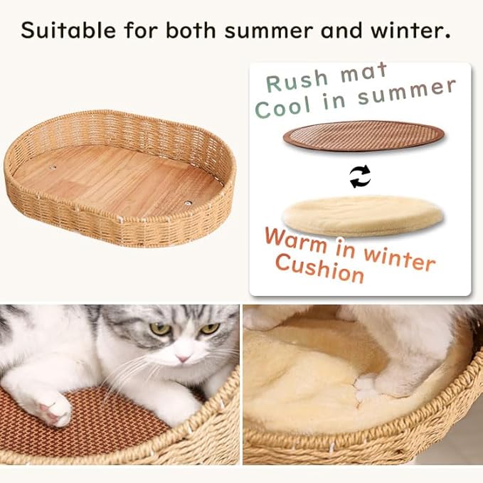 Wood Cat Tree for Large Cats, Modern Cat Tree Tower with Wide Shelves Cotton Scratching Posts, Super Sturdy Base, Cozy Perches, and Interactive Toys for Indoor Kittens 31-Inch
