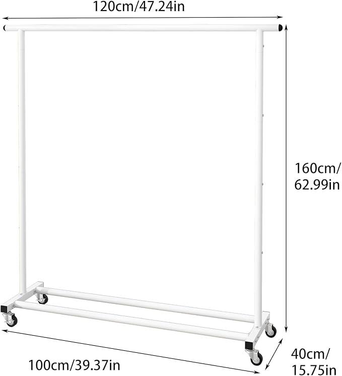 Buzowruil Metal Rolling Clothing Rack Adjustable Freestanding Garment Organizer with Wheels, Space-Saving Design for Home, Closet, Office, or Retail, White