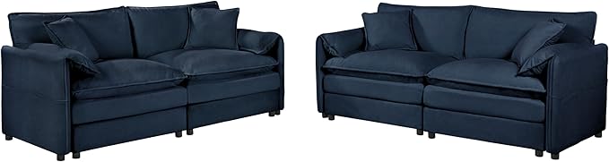 Chenille Sofa Set for Living Room, 2 Pieces Modern Deep Seat Oversized 3-Seater Cloud Couch for Bedroom, Office, Apartment, Furniture Set (Blue, 2+2)