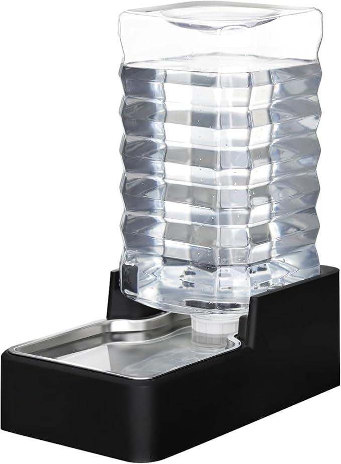 RIZZARI Stainless Steel Pet Water Feeder: 9L Automatic Leak-Proof Gravity Dispenser for Cats Dogs Indoor Outdoor Use(Black Without Filter,9L)