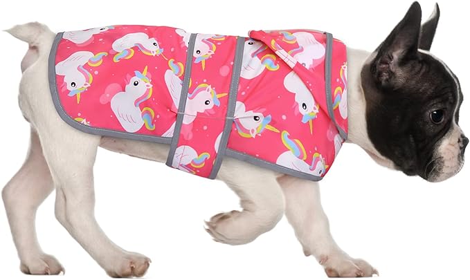 HDE Dog Raincoat with Clear Hood Rain Jacket Poncho for Small Medium Large Dogs Unicorn Ducks Pink - S