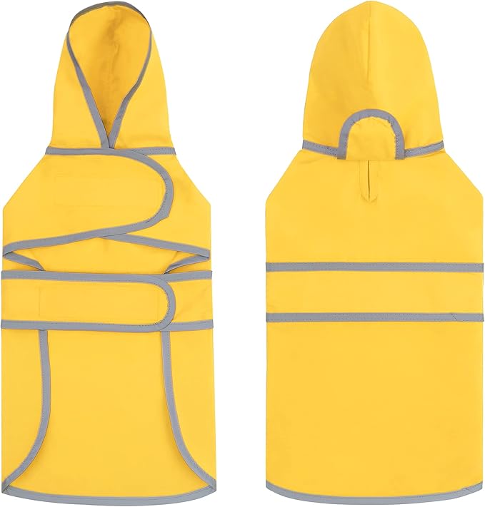 Dog Raincoat for Small Dogs Puppies Waterproof Hooded Rain Jacket with Reflective Strips Leash Hole & Poncho Adjustable Fit (Yellow,S)