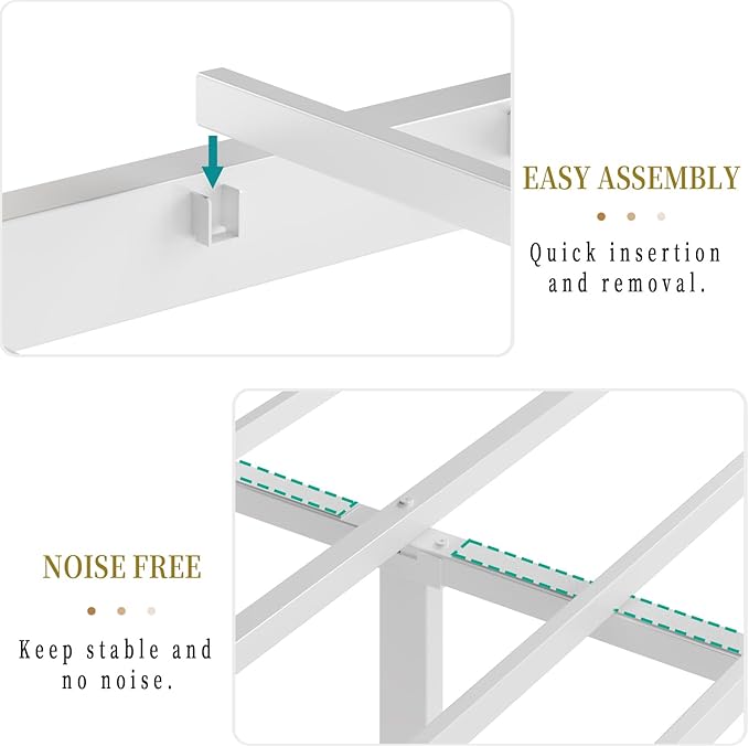 Queen Bed Frame with Storage Headboard & Dual Built-in Storage Drawers, Heavy Duty Platform Bed with 4-Device Charging Station and LED Lights, Noise-Free Design, No Box Spring Needed, White