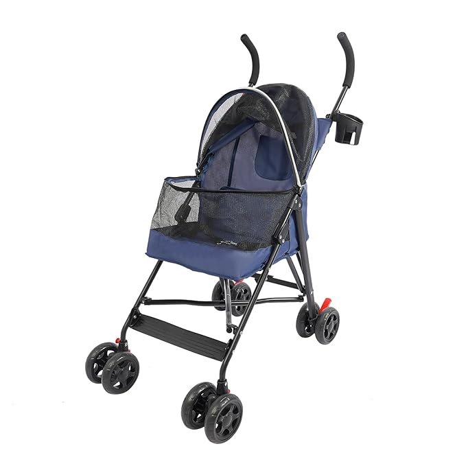 Pet Travel Stroller 22 * 18 * 38in, Pet Stroller Made of Oxford Cloth, Spray Molding Foldable, Small Dog Strollers Cat Cage Jogger Travel Carrier Breathable and Visible 22 Lbs Capacity(Blue)
