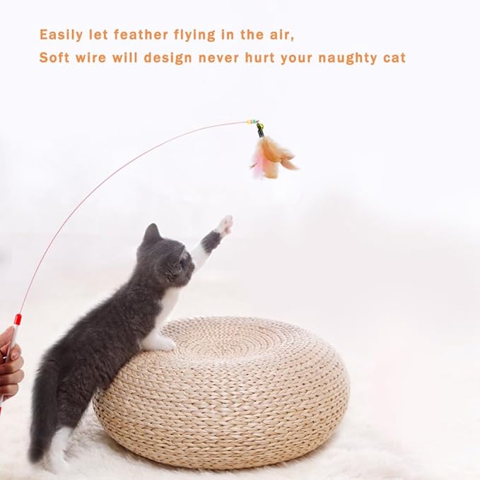 40 Pack Cat Feather Toy Wand, Interactive Pet Kitten Chaser Teaser Wire Wand with Bell Beads for Cat Exercise Play Fun Gifts - Wholesale