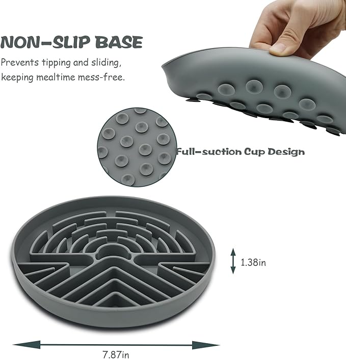 Lesipee Slow Feeder Dog Bowl for Large & Small Dogs, Anti Choking Puzzle Dog Food Bowl with Non-Slip Base, Interactive Pet Slow Eating Tool, Silicone Cat Feeding Mat for Puppies & Cats(Grey)