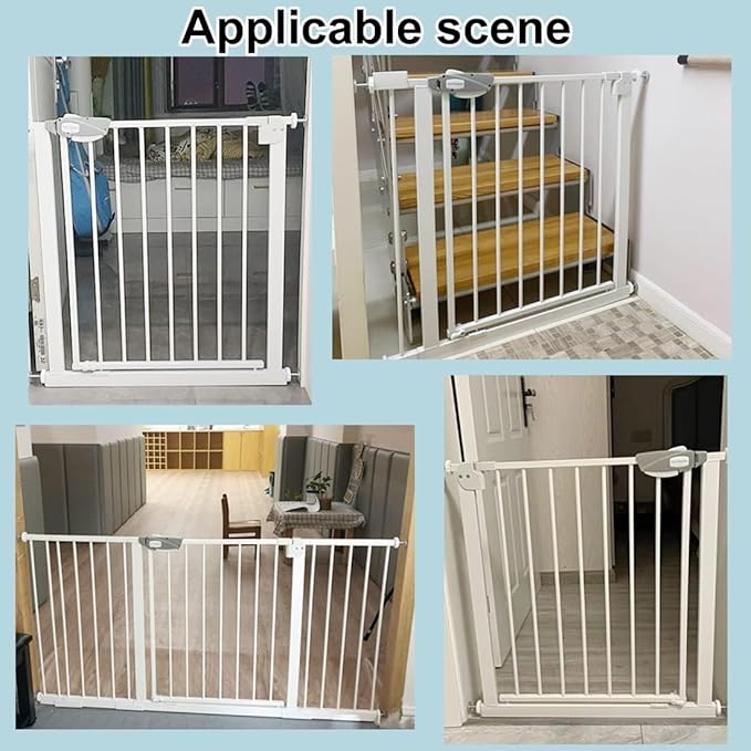 WAOWAO Triple Lock 29.72-47.24" Baby Gate Extra Wide Pressure Mounted Walk Through Swing Auto Close Safety Black Metal Dog Pet Puppy for Stairs,Doorways,Kitchen