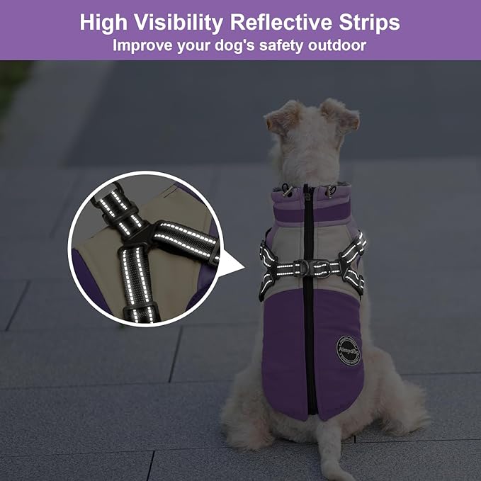 Winter Coat - Waterproof Dog Jacket with Reflective Snow Jacket for Small to Large Dogs, Purple