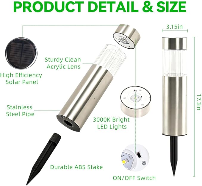 6 Pack Solar Lights Outdoor Waterproof IP65, Bright 35LM 3000K LED Pathway Lamps, Dusk to Dawn Solar Outdoor Lighting, Decorative Garden Lights for Front Porch, Entryway, Poolside, Backyard Decor