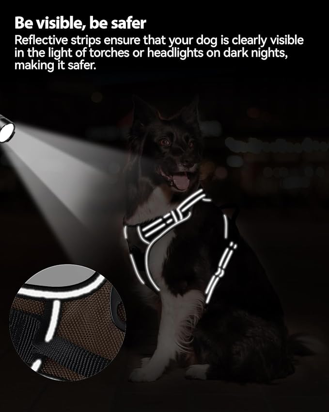Joytale No Pull Dog Harness Medium Sized Dog, Reflective Pet Vest with Front Clip, Adjustable Soft Padded Harnesses with Easy Control Handle for Training and Walking, Brown, M