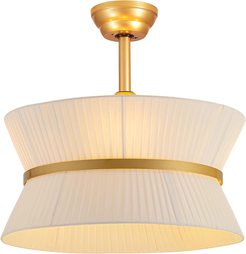 Boho Fandelier Ceiling Fan with Light and Remote Rattan Chandelier Fan Fabric Chandelier Fan Gold Caged Ceiling Fan with Light for Bedroom, Living Room Nursery Foyer Kitchen( Timing Adjustable Height)