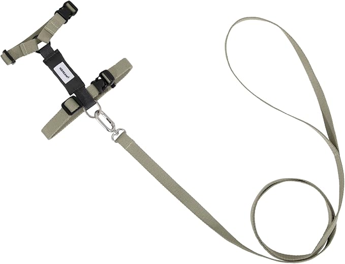 H-Shape Escape Proof Cat Harness & Leash Set - Plush Padded Back, Adjustable Neck/Chest, Lightweight, w/ 1.5cm Wide Leash for Kittens to Adult Cats(Olive and Gray)