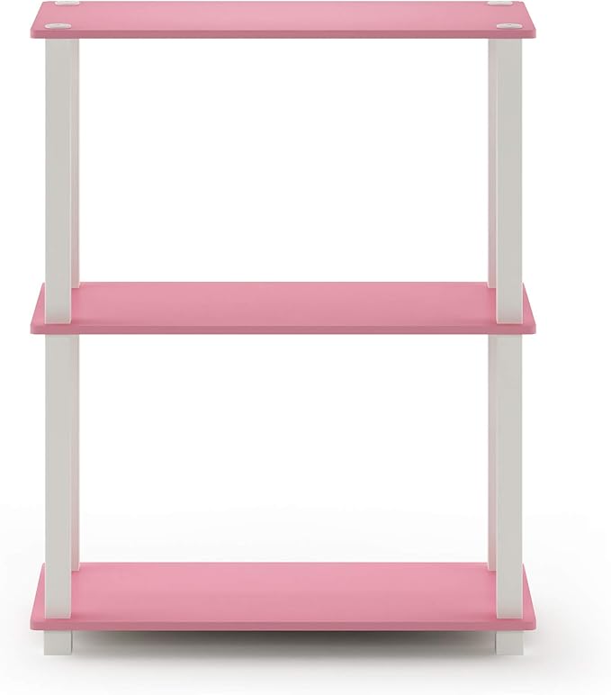 Furinno TURN-S-TUBE Storage Shelves, 3-Tier Book Shelf, Corner Shelf, Toolless Open Shelves, for Organization and Storage, Living Room, Garage, Home Office, Pink