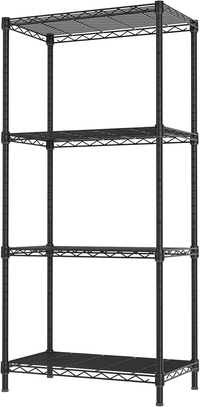 4 Tier Adjustable Storage Shelves,Heavy Duty Metal Utility Shelf 600LBS Capacity,Wire Shelving Unit Organizer Rack for Home Kitchen Office BathroomM Pantry Room 12" D x 22" W x 43.5" H Black