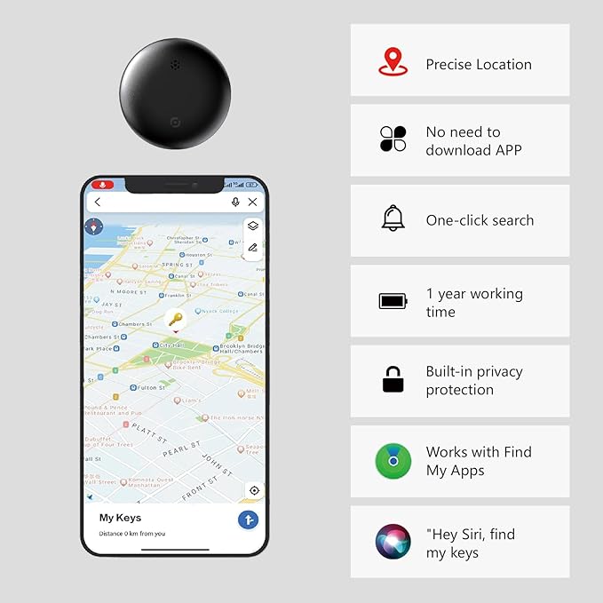 Smart Tracker Tags-1 Pack for iOS-Accurate Location Tracking-Waterproof & Compact Design-Long-Lasting Battery-Ideal for Keys, Luggage, and Pets (WhiteF, 1 PCS)