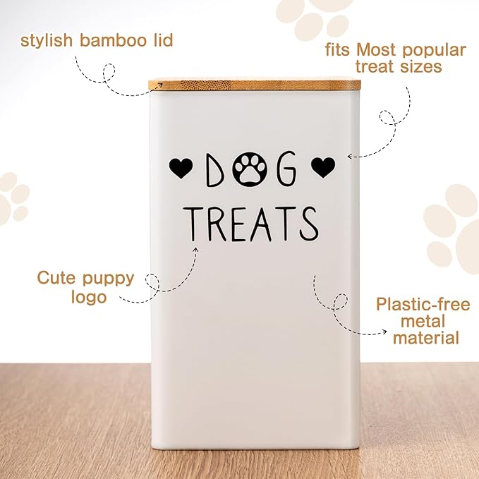 Weysat Dog Treat Container Set for Countertop Includes 3 Metal Treat Jars, 1 Food Storage Tray with Sticker and Pen Farmhouse Pet Food Storage Organizer Gift for Pet Dog Owners