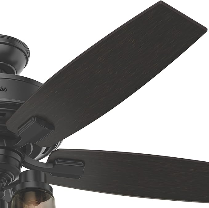 Hunter 52 inch Indoor Ceiling Fan with LED Lights and Remote Control - Black Ceiling Fan, Standard Mount, 5 Blades, For Bedroom, Living Room, or Kitchen, Quiet - Bennett 54189, Matte Black
