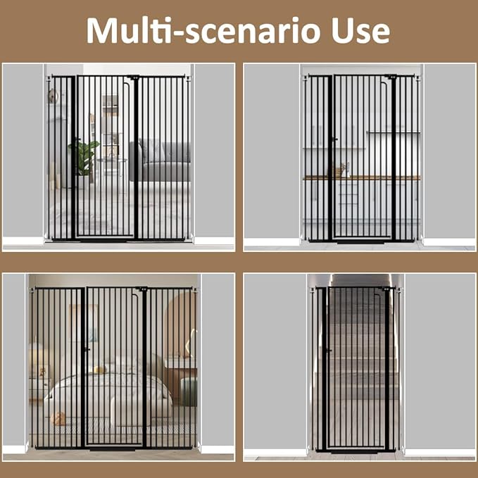57" Extra Tall Cat Gate for Doorways 43.31'' - 48.03'' Wide Pet Gate Indoor, Pressure Mounted Walk Through Safety Metal Gates for Stairs, Extra Wide Baby Gaye for Child Kids Puppy Dogs Cats (Black)