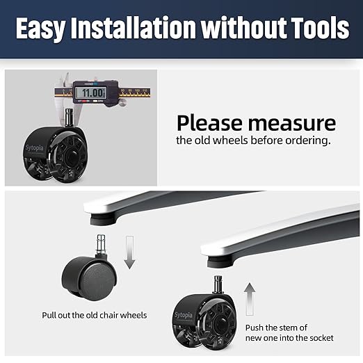 Sytopia Office Chair Wheels Replacement, 2.5 Inch Heavy Duty Caster Set, for Carpet and Hardwood Floors, Universal Size 11x22mm, Fits 99%, Black