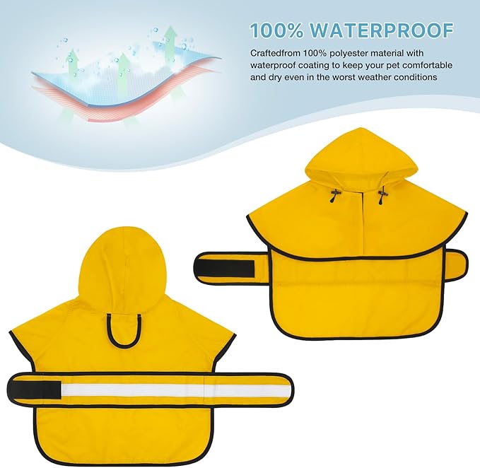 Dog Raincoat - Reflective Dog Rain Jacket with Hoodie Lightweight Waterproof Rain Coat for Small Medium Large Dogs (Medium, Yellow)