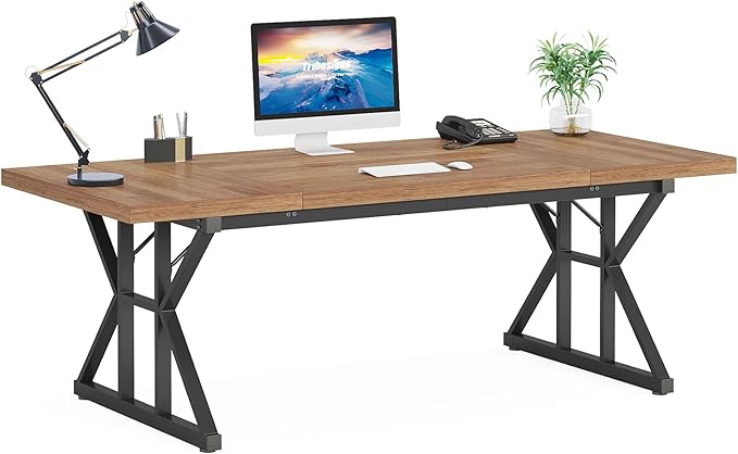 Tribesigns 70.8-Inch Executive Desk, Large Computer Office Desk Workstation, Modern Simple Style Laptop Desk Study Writing Table Business Furniture for Home Office (Light Brown, 70.8 Inch)