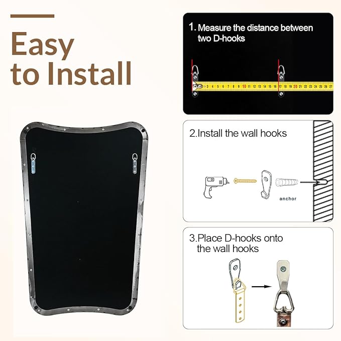 ANDY STAR Chrome Bathroom Mirror 24x36, Bathroom Mirror for Over Sink, Polished Chrome Wall Mirror with Unique Curved Design, Rust-Proof Stainless Steel 1’’ Frame