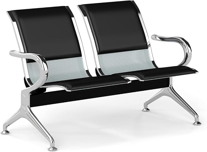 Kinfant Waiting Room Chairs Set- 2-Seat PU Leather Office Chair Guest Reception Waiting Room Bench Furniture for Airport, Hospital, Bank, Salon, Barbershop(Black)