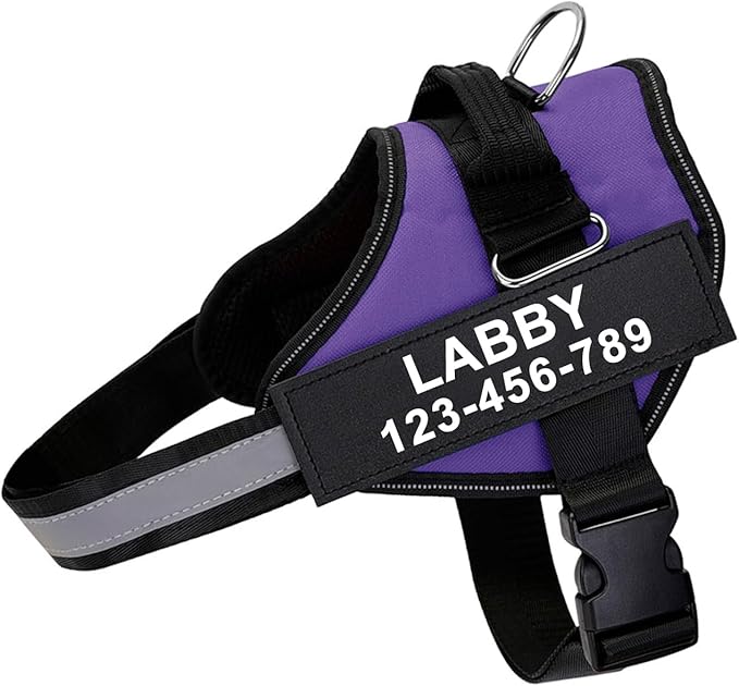 Custom No Pull Dog Harness with Name and Phone Number, Reflective Heavy Duty Personalized Pet Vest, Breathable Adjustable Harness to Prevent Tugging, Pulling or Choking