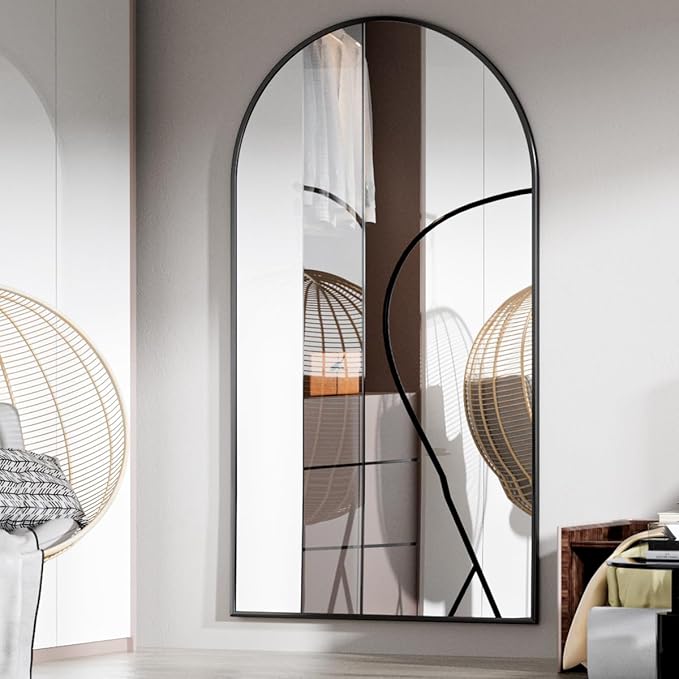 BEAUTYPEAK Arch Mirror Full Length, 76"x34" Wall Mirrors, Oversized Full Body Floor Mirror, Aluminum Alloy Frame for Bedroom, Dressing Room, Black