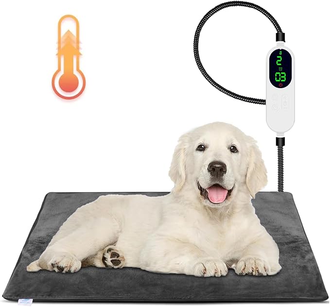 Dog Heating Pad, 9 Adjustable Temperature Pet Heating Pad, Electric Heating Blanket for Dogs, Heated Dog Pad Mat with Chew Resistant Cord for Puppy Cat Animal, 28"x18"