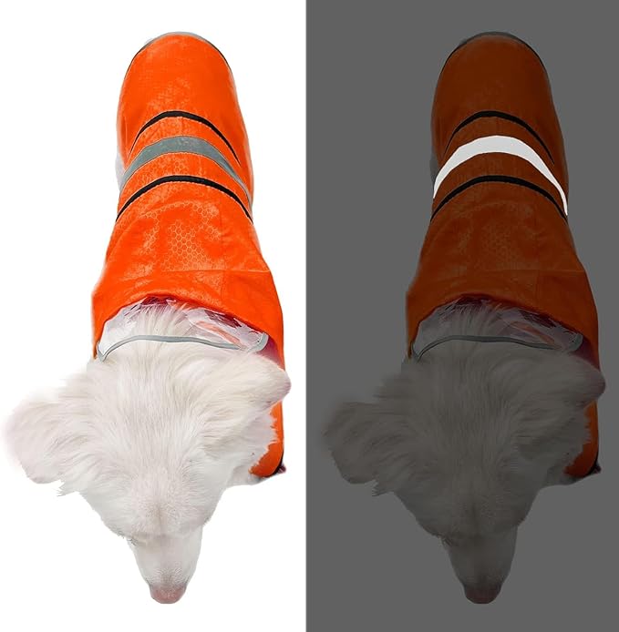 Dog Raincoat Waterproof Reflective Slicker - Lightweight Breathable Hooded Poncho Rain Coat Jacket with Adjustable Belly Strap and Leash Hole for Small Medium Large Dogs (Orange, X-Small)