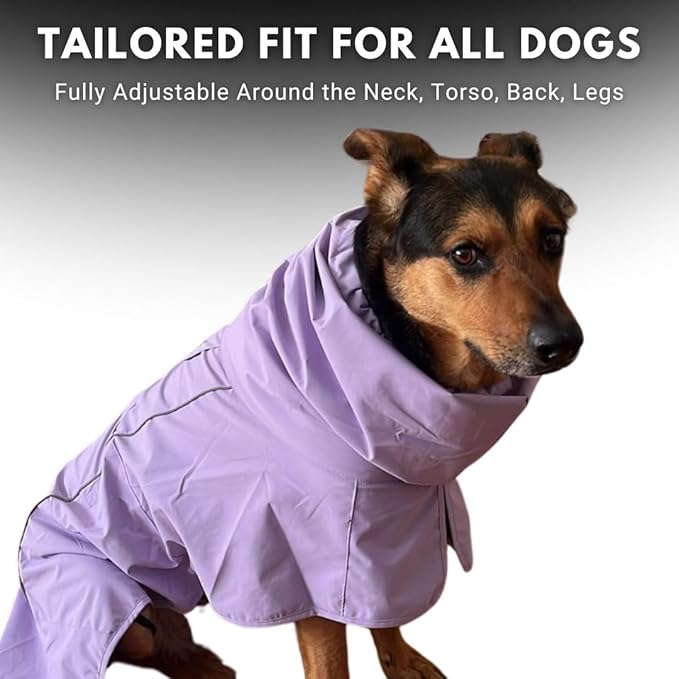 Spark Paws Dog Raincoat, Waterproof Windproof Rain Jacket, for Small Medium Large Extra Large Dogs, Reflective Breathable Full-Body Coverage Dry Suit - Purple - 4XL