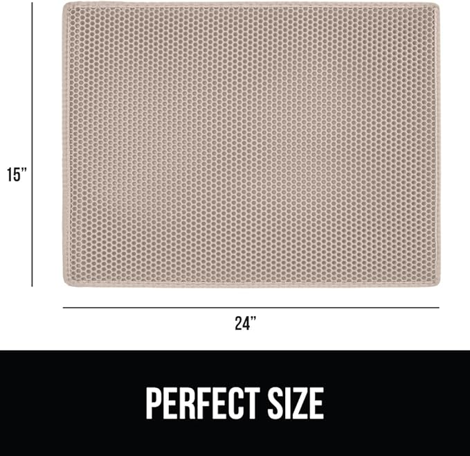 GORILLA GRIP Honeycomb Cat Litter Box Mat, Two Layer Trapping Waste Mats, Soft On Paws, Litter Box Supplies and Essentials for Indoor Cats, Traps Excess, Water Resistant for Floors, 24x15 Beige