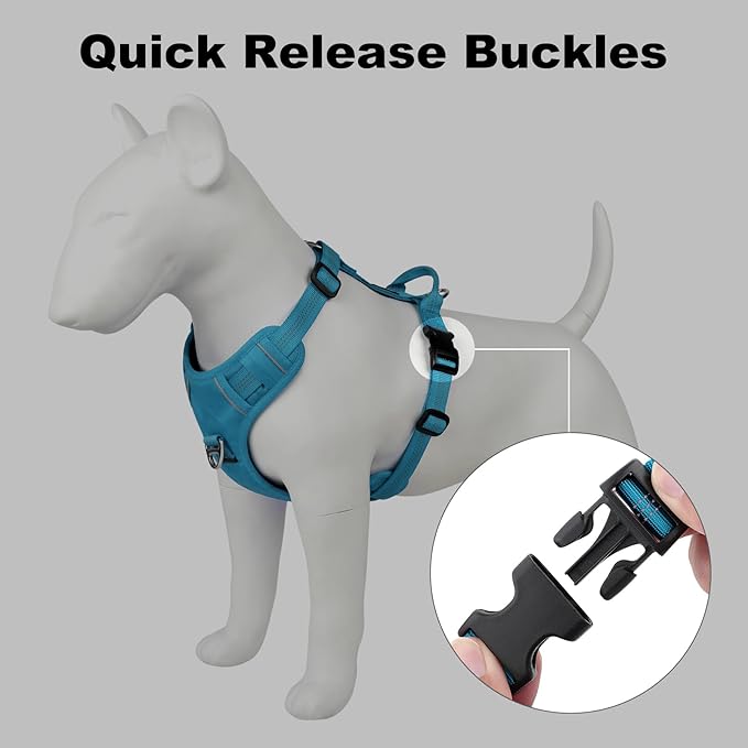 Plutus Pet No Pull Dog Harness, Reflective Adjustable Dog Vest Harness with Handle, Escape Proof, Soft Padded for Small Medium Large Dogs (Light Blue, M)