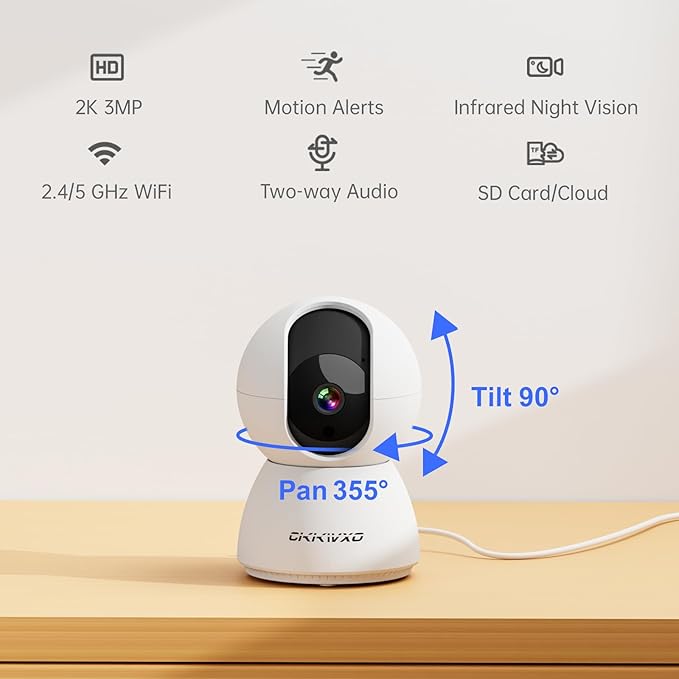 2.4&5G WiFi Indoor Security Camera, 2K HD Pan/Tilt Cameras for Home Security, Baby Monitor, Pet Camera,IR Night Vision,2-Way Talk, Motion Detect, TF Card & Cloud Storage (2 Pack)