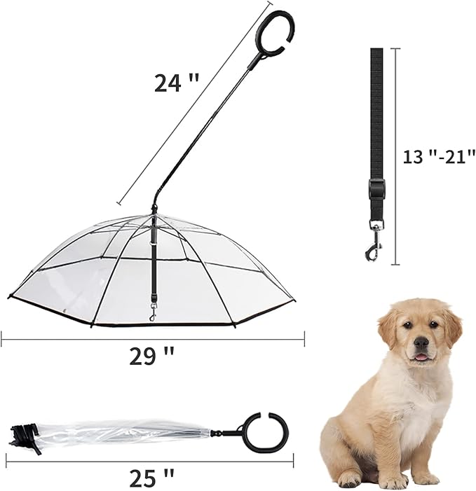 NAMSAN Dog Umbrella for Small Dogs, Self-Assembly Dog Umbrella Leash, Clear Doggie Rain Umbrella, Puppy Walking Umbrella with Adjustable Leash