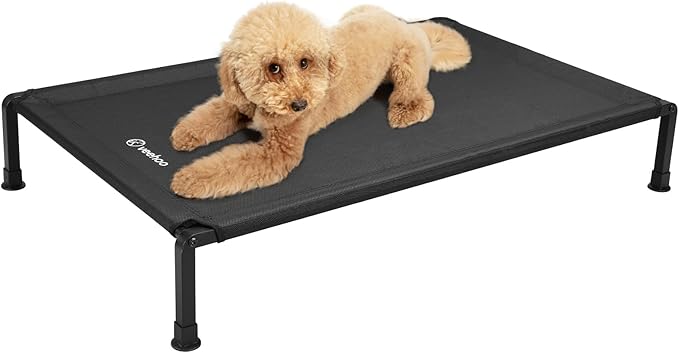 Veehoo Heavy Duty Elevated Dog Bed - Raised Dog Cot with Washable & Breathable Teslin Mesh, Non-Slip Silicon Feet, Cooling for Indoor or Outdoor Use, 29" x 18", Black