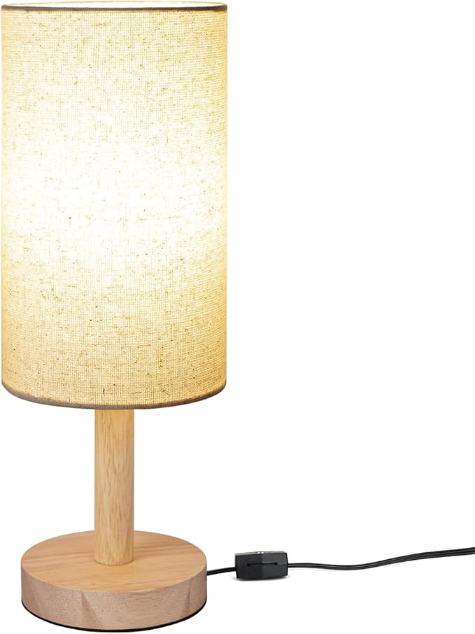 Small Table Lamp for Bedroom, Nightstand Lamp Linen Lampshade Bedroom Wood Base Small Bedside Lamp for Night Stands, Desk Lamps for Reading Living Room, Office (LED Bulb Included) (Wood Base)