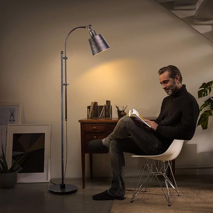 Floor Lamp, Industrial Floor Lamps for Living Rooms & Bedrooms - Rustic Farmhouse Reading Lamp Standing, Adjustable Metal Heads Indoor Task Lighting for Living Room Office Home Décor (Rustic Black)