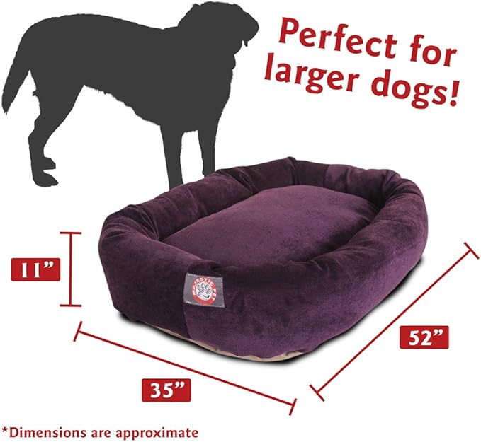 Majestic Pet Villa 52 Inch Shredded Memory Foam Dog Bed for X-Large Sized Dogs 52x35x11 Inch–Orthopedic Dog Bed with Removable Washable Cover-Washable X-Large Pet Bed with Head Support-Aubergine