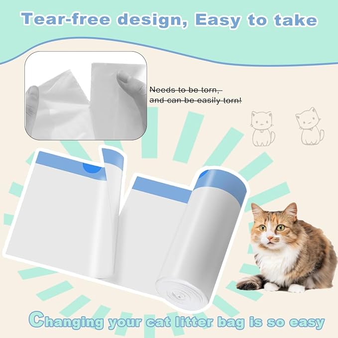 120 Pack Cat Litter Bags with Drawstring, Compatible with Litter Robot 3 & 4, Self Cleaning Cat Litter Box Liners, 10-12 Gallons