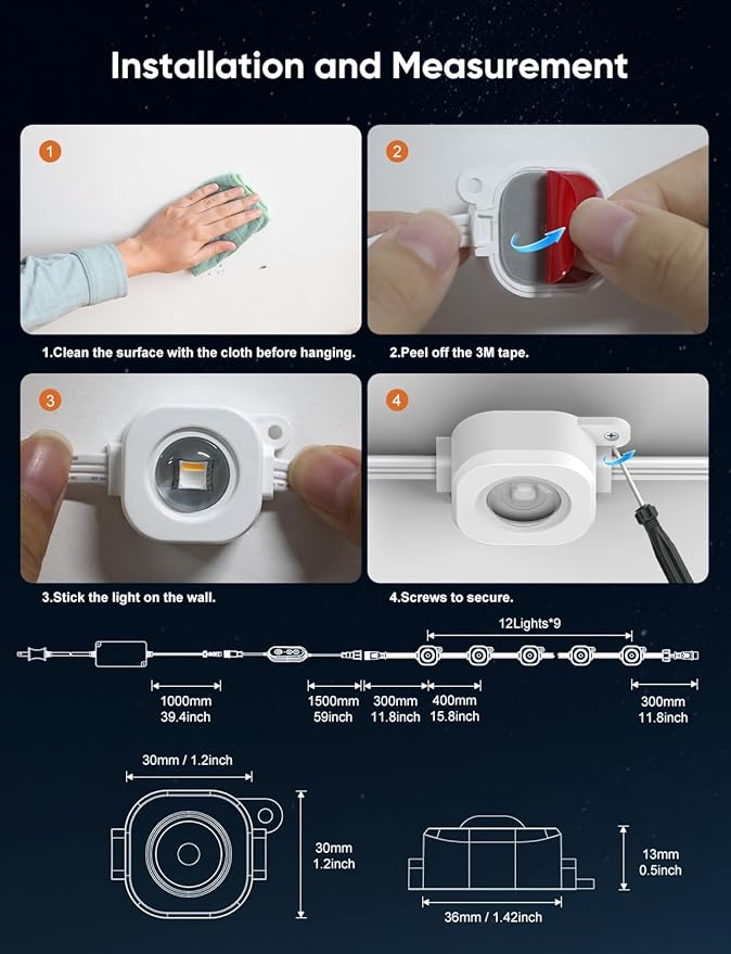 Permanent Outdoor Lights 150ft,RGBW Eaves Light with 108 LED Lights,111+ Scenes Modes Outdoor Lighting, Waterproof Permanent Light for Daily Holiday Halloween Decorations, Compatible with Alexa,White