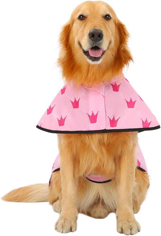 HDE Dog Raincoat Jacket Reflective Adjustable Hooded Pet Poncho Rain Coat with Leash Hole for Small to X-Large Dogs Princess - XL