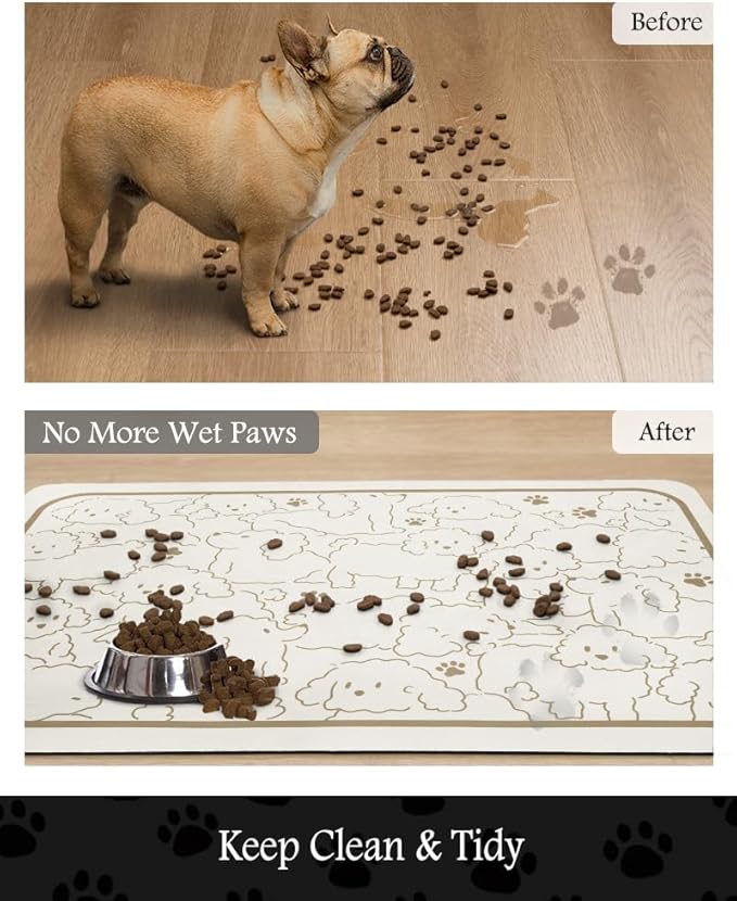 Pet Feeding Mat-Absorbent Dog Mat for Food and Water Bowl-No Stains Quick Dry Water Dispenser Mat-Dog Accessories Pet Supplies-Bowl for Messy Drinkers(FRAMEDOGS,12"x19"